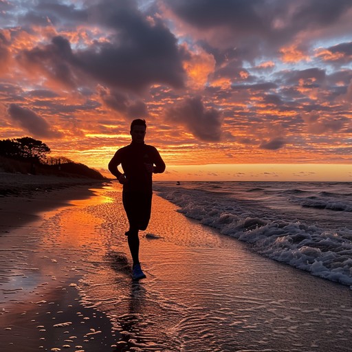 Runner on a beach at sunset